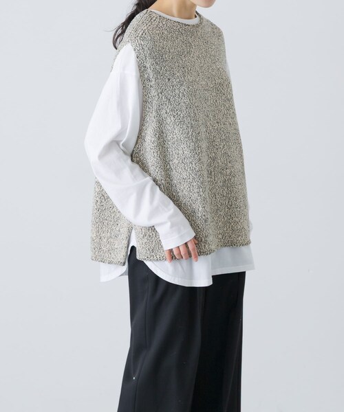 かぐれ（カグレ）の「テープヤーンニットベスト（ベスト・レディース・L/BEIGE/BLACK・Free）」の3枚目の写真