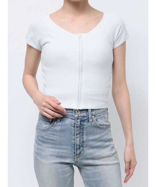 GYDA（ジェイダ）の「Square gydaキャミアンサンブル（ニット/セーター・レディース・オフホワイト/ブラック/ライム/シルバー・F）」の13枚目の写真