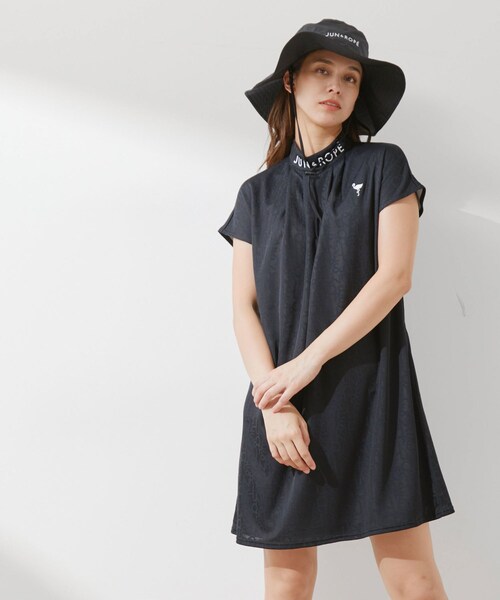 ROPE'(ロペ)の「【UV】【吸水速乾】ロゴジャガードモックネックワンピース(ワンピース・レディース・ブラック/ライトグリーン/ピンク・L/M/S)」の5枚目の写真