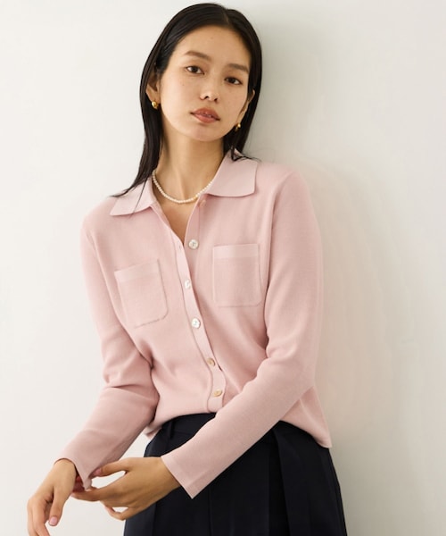 ROPE'(ロペ)の「ポロニットカーディガン/イージーケア(カーディガン/ボレロ・レディース・ブラック/ベージュ/ピンク・F)」の5枚目の写真