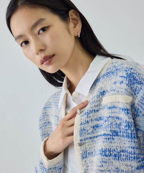 ROPE'（ロペ）の「ツイードニットショート丈カーディガン/イージーケア（カーディガン/ボレロ・レディース・キナリ/ブルー・F）」の9枚目の写真