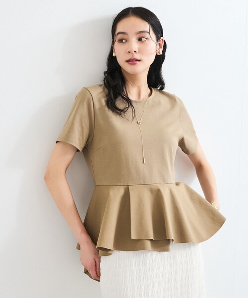 VIS（ビス）の「イレギュラーヘム異素材ドッキングペプラムプルオーバー（Tシャツ/カットソー・レディース・ブラック/オフホワイト/カーキ系・F）」の9枚目の写真