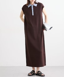 Soiunique | 衿配色フレンチスリーブロング丈ワンピース［Soiunique］(ワンピース)