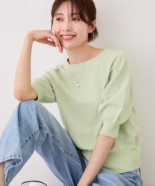 Jayro(ジャイロ)の「パフスリーブ半袖ニット(ニット/セーター・レディース・ブラック/ライトグレー/ホワイト系/ライトグリーン/ネイビー/ブルー系/ピンク・M)」の8枚目の写真