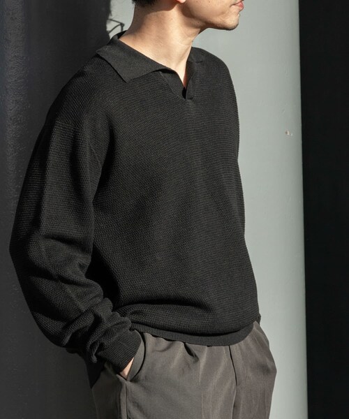URBAN RESEARCH ROSSO（アーバンリサーチロッソ）の「『WEB限定』変形カノコスキッパーニットポロ（ニット/セーター・メンズ・BLACK/NAVY/LIGHT GRAY・M/L）」の4枚目の写真