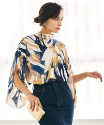 nissen | 袖スリットバックリボンプリントブラウス【ERES BELLA】(シャツ/ブラウス)