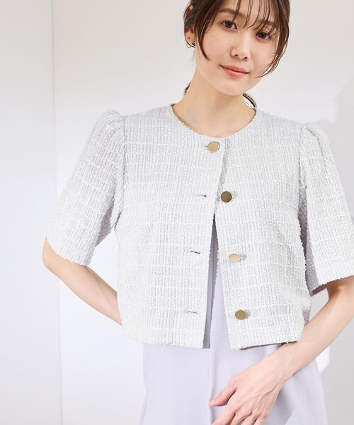 ROPE' PICNIC（ロペピクニック）の「【サマー・ツイード】金ボタンカーディジャケット（ノーカラージャケット・レディース・チャコール/ライトグレー/ホワイト/ネイビー・38）」の15枚目の写真