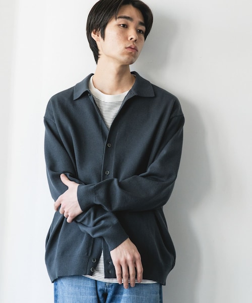 URBAN RESEARCH DOORS（アーバンリサーチドアーズ）の「『XLサイズ/WEB限定/仁村紗和さん着用』『UR TECH 200日ニット』シャツ カーディガン（カーディガン/ボレロ・メンズ・YEL KHK/BROWN/CHARCOAL/L/GRY/BLUE GREEN・M/L/XL）」の5枚目の写真
