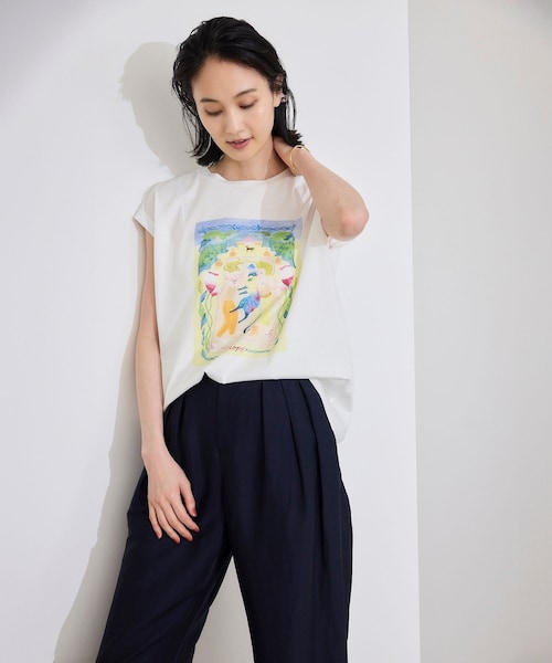 ROPE'（ロペ）の「【Kei Nagayama for ROPE'】プリント ノースリーブTEE【接触冷感・洗濯耐久あり】（Tシャツ/カットソー・レディース・ホワイト・F）」の8枚目の写真