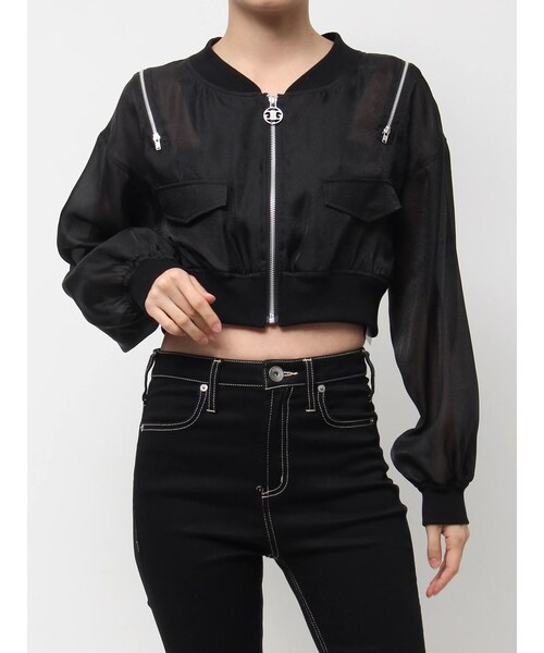 GYDA（ジェイダ）の「SymmetryGYDA ZIP デザインシアーブルゾン（ブルゾン・レディース・オフホワイト/ブラック・F）」の4枚目の写真