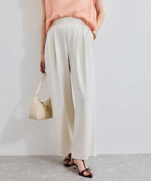 VIS（ビス）の「【接触冷感/UVケア】ピンストライプリラックスワイドパンツ（その他パンツ・レディース・グレー/キナリ/ネイビー系・M/S）」の7枚目の写真