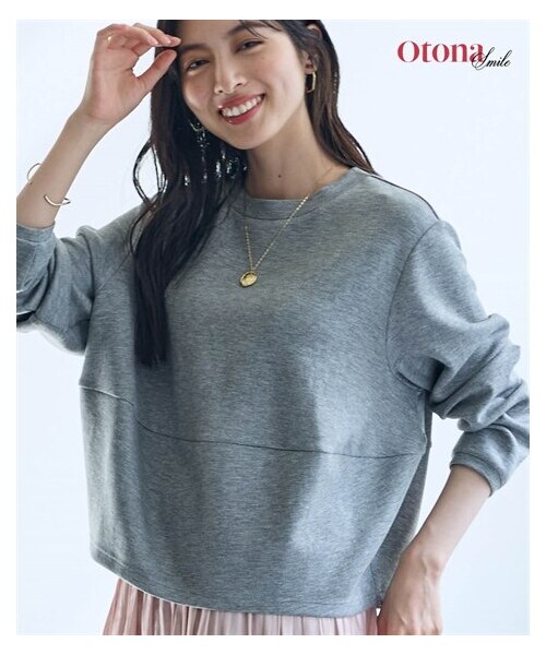 nissen（ニッセン）の「ダンボールニットプルオーバー【OtonaSMILE】（Tシャツ/カットソー・レディース・杢グレー/黒・M/L/LL/3L/4L）」の2枚目の写真