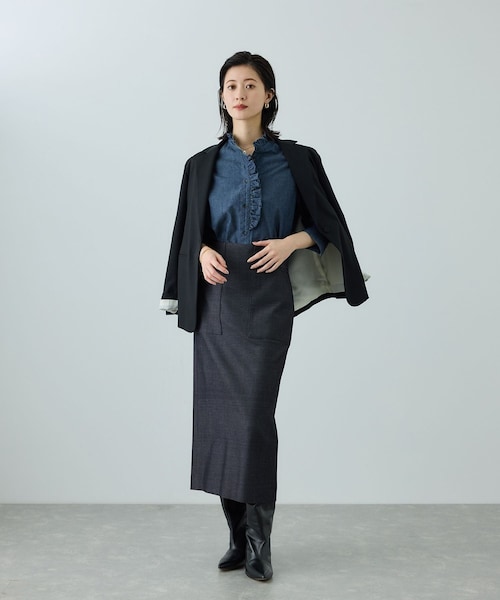 ROPE'（ロペ）の「[美人スカート]トリアセツイル ポケット付きタイトスカート(デニムライク)/イージーケア・セットアップ対応（スカート・レディース・ネイビー系・36/38/40）」の13枚目の写真