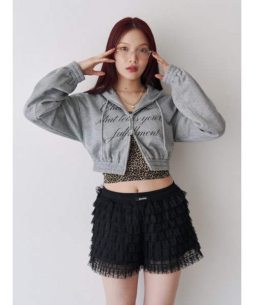 jouetie（ジュエティ）の「ラメクロップドZIPフーディー（パーカー・レディース・グレー/ブラック/ピンク・M）」の3枚目の写真