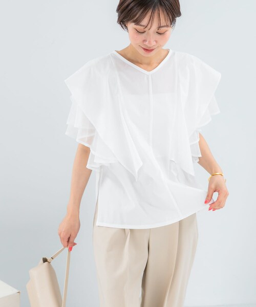 URBAN RESEARCH ROSSO（アーバンリサーチロッソ）の「ELENDEEK　MESH LAYERED SLEEVE BLOUSE（シャツ/ブラウス・レディース・O.WHT/BLK・Free）」の7枚目の写真