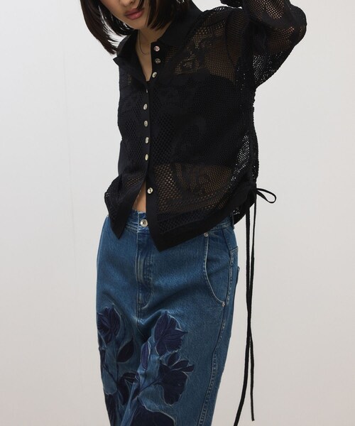ADAM ET ROPE'(アダムエロペ)の「【サステナブル】クロシェニットシャツ(シャツ/ブラウス・レディース・ブラック/ホワイト・F)」の6枚目の写真