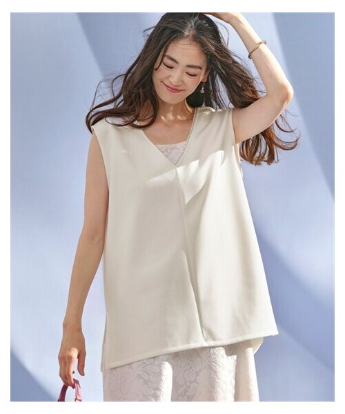 nissen（ニッセン）の「パール調ビジュー付ベスト【Hana服】（ベスト・レディース・アイボリー/黒・M/L/LL/3L）」の7枚目の写真