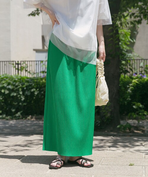 ITEMS URBANRESEARCH（アイテムズ アーバンリサーチ）の「セルフカットプリーツスカート（スカート・レディース・BEG/GRN/CHA・FREE）」の3枚目の写真