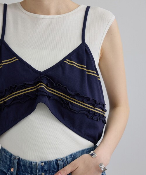ADAM ET ROPE'(アダムエロペ)の「【crinkle crinkle crinkle】griguri border big bra(キャミソール・レディース・ネイビー系・F)」の8枚目の写真