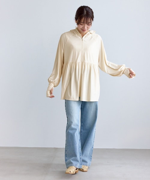 ROPE' PICNIC（ロペピクニック）の「【WEB限定カラー】絶対焼けたくないUVパーカー/UVカット・接触冷感（パーカー・レディース・ライトグレー/キナリ/ブルー系/ブラック/グレー系/ピンク・F）」の14枚目の写真