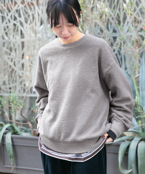 EKAL（エカル）の「パイル編みクルーニット（ニット/セーター・レディース・グレージュ/ネイビー・One）」の3枚目の写真