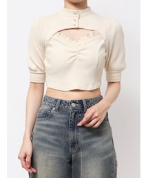 EATME | ビジューボタンデコルテリブTOP(Tシャツ/カットソー)