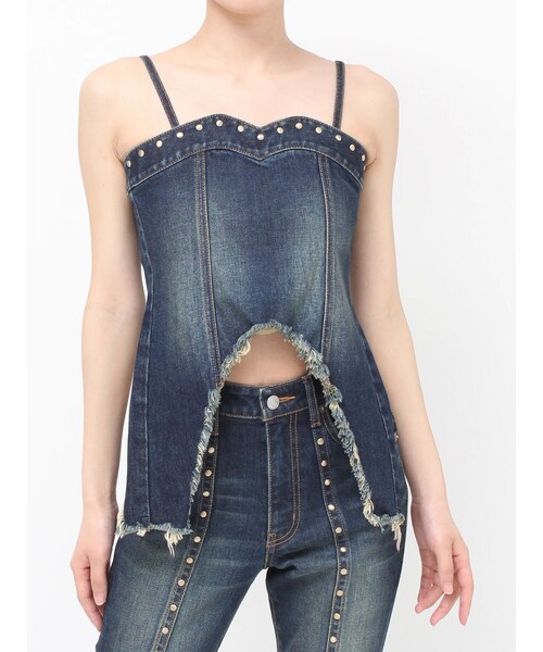 EVRIS（エヴリス）の「スタッズモチーフデニムキャミ【セットアップ着用可能】（キャミソール・レディース・アイスブルー/インディゴ・F）」の10枚目の写真