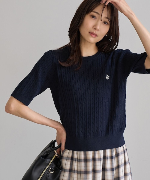 ROPE' PICNIC(ロペピクニック)の「【BEVERLY HILLS POLO CLUB別注】ケーブルニットプルオーバー(ニット/セーター・レディース・ライトグレー/キナリ/ネイビー/レッド・F)」の3枚目の写真