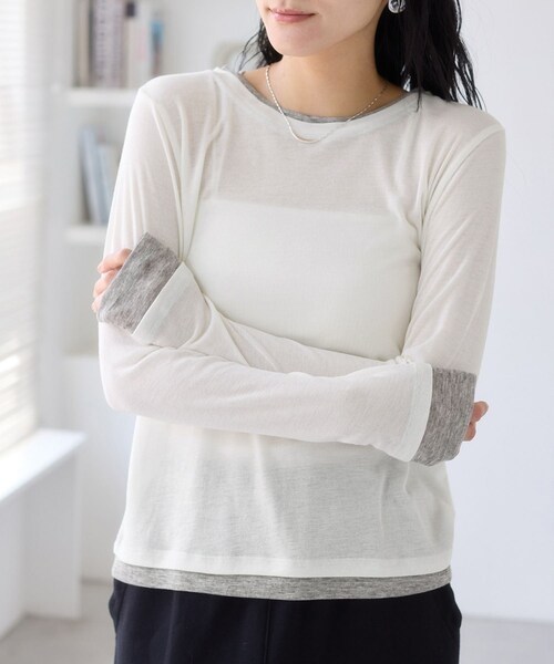 VIS(ビス)の「配色レイヤードシアーロンT(Tシャツ/カットソー・レディース・グレー/オフホワイト/ピンク・F)」の1枚目の写真