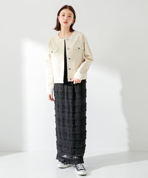 URBAN RESEARCH Sonny Label（アーバンリサーチサニーレーベル）の「ナチュラルストレッチノーカラーコットンジャケット（ノーカラージャケット・レディース・アイボリー/ブルーグレー/ベージュ・FREE）」の11枚目の写真