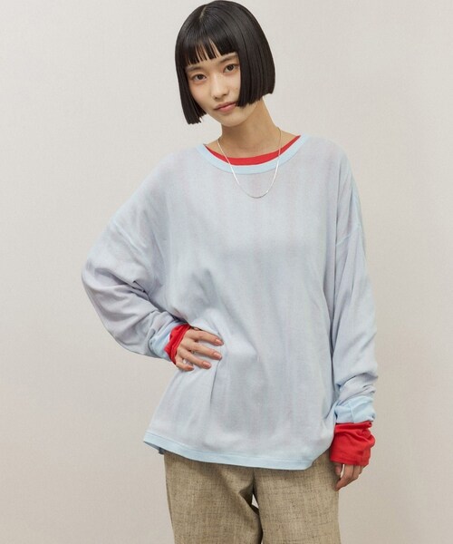 ADAM ET ROPE'（アダムエロペ）の「【Miller for ADAM ET ROPE'】別注 L/S SHEER TEE（2PACK）（Tシャツ/カットソー・レディース・ホワイト/レッド・F）」の3枚目の写真