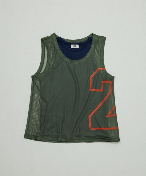 ADAM ET ROPE'(アダムエロペ)の「NUMBERING MESH LAYERED TTP(タンクトップ・レディース・ホワイト/カーキ・38/40)」の4枚目の写真
