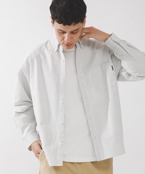 URBAN RESEARCH Sonny Label（アーバンリサーチサニーレーベル）の「抗菌オックスボタンダウンオーバーシャツ（シャツ/ブラウス・メンズ・オフ/サックス/オフストライプ・M/L/XL）」の6枚目の写真