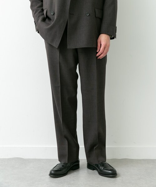 【ブラウン】LIFE STYLE TAILOR ウーリーノグレンチェック2タックパンツ セール】LIFE STYLE TAILOR ウーリーノグレンチェック2タックパンツ