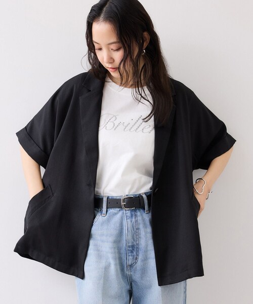 VIS(ビス)の「Light Airyシングルドルマンサマージャケット/UVケア・接触冷感・吸水速乾(テーラードジャケット・レディース・ブラック/キナリ/カーキ系・F)」の2枚目の写真