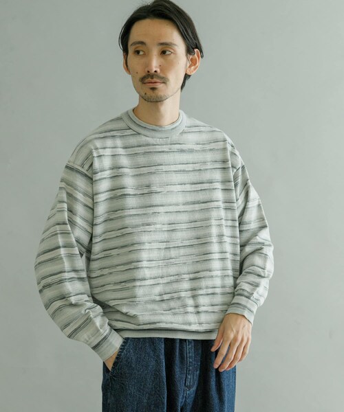 URBAN RESEARCH(アーバンリサーチ)の「マルチボーダークルーネックニット(ニット/セーター・メンズ・GRAY/YELLOW・M/L)」の4枚目の写真