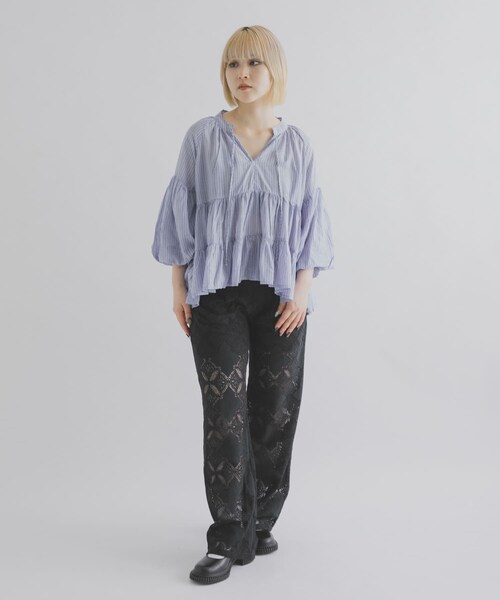 THE GOODLAND MARKET（ザグッドランドマーケット）の「FANAKA　ギャザーフリルブラウス（シャツ/ブラウス・レディース・BLUE/NAVY・Free）」の8枚目の写真