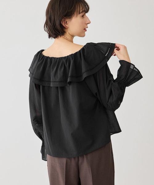 ROPE' PICNIC(ロペピクニック)の「お着軽シャツシリーズ レース使い2WAYオフショルシアーブラウス/接触冷感・通気性(シャツ/ブラウス・レディース・ブラック/ホワイト/ブルー系/イエロー・F)」の14枚目の写真