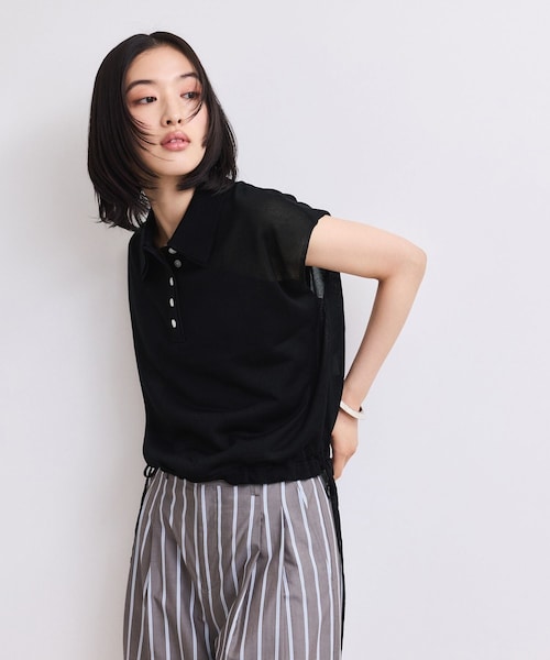 ADAM ET ROPE'(アダムエロペ)の「【WEB限定】ダブルカラーポロニットプルオーバー(ポロシャツ・レディース・ブラック/キナリ系/サックス・F)」の17枚目の写真