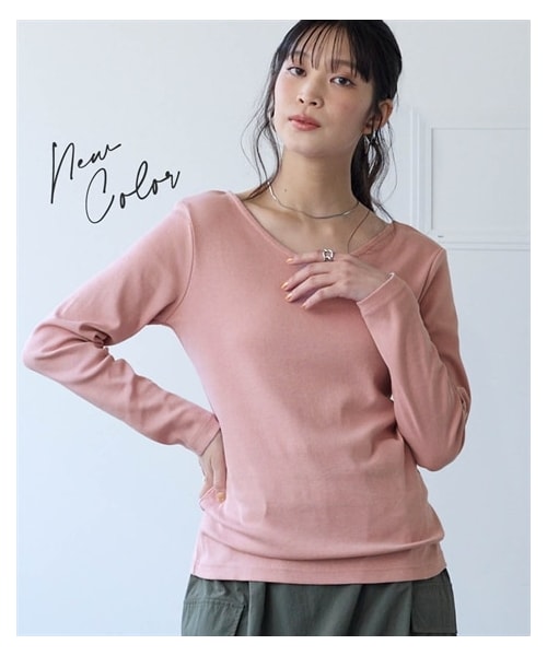 nissen（ニッセン）の「綿１００％フライス素材Ｖネック長袖Ｔシャツ（UVカット）＜大きいサイズ有＞（Tシャツ/カットソー・レディース・黒/オフホワイト/グレージュ/杢チャコールグレー/ネイビー/ライムグリーン/トープ/ディープグリーン/クラウドピンク/パープル・L/LL/3L/4L/5L/6L/8L/10L/S/M）」の9枚目の写真