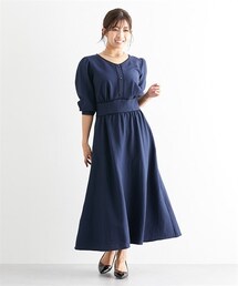 nissen | 【大きい胸専用】コルセット×パイピング　カットジョーゼット素材長袖ウエスト切り替えワンピース(ワンピース)