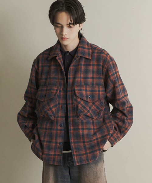 SENSE OF PLACE by URBAN RESEARCH(センスオブプレイスバイアーバンリサーチ)の「ヘビーネルチェックシャツジャケット(テーラードジャケット・メンズ・NVY×ORG/BRN×BEG・M/L)」の7枚目の写真