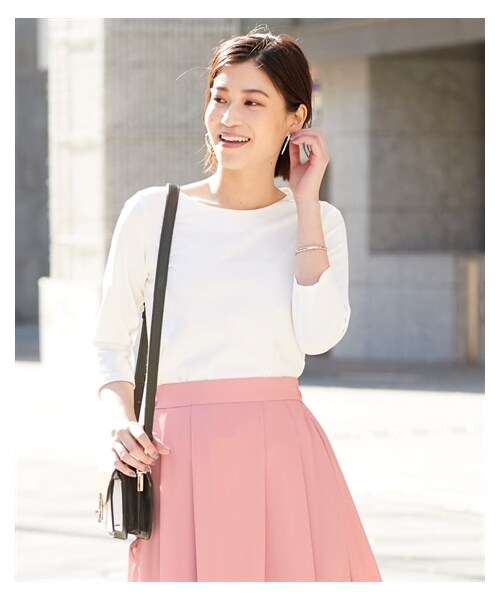 nissen（ニッセン）の「大きいサイズ【シルケット加工】ドライタッチボートネック7分袖Tシャツ（Tシャツ/カットソー・レディース・オフホワイト/黒/モカグレー・L/LL/3L/4L/5L/6L/8L/10L）」の4枚目の写真