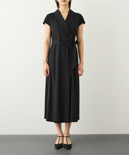 ROPE'(ロペ)の「ジャージラップフレンチスリーブワンピース/UVカット・接触冷感・吸水速乾・イージーケア(ワンピース・レディース・ブラック/キャメル・36/38)」の20枚目の写真