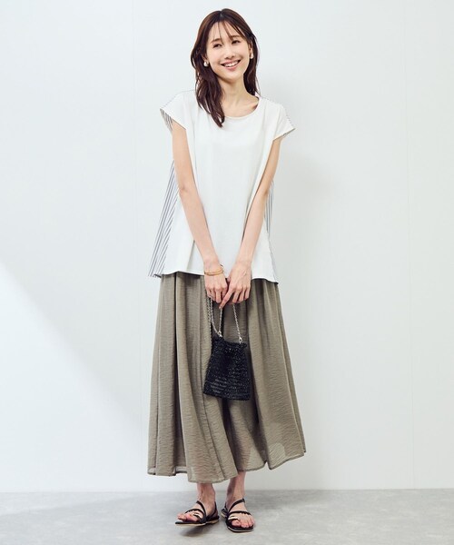 ROPE' PICNIC(ロペピクニック)の「ストライプドッキングフレンチスリーブプルオーバー(Tシャツ/カットソー・レディース・ホワイト系/ネイビー・38)」の10枚目の写真