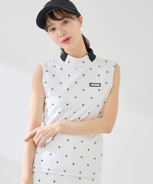 ROPE'（ロペ）の「小紋総柄プリントノースリーブプルオーバー/UV・接触冷感（Tシャツ/カットソー・レディース・ブラック/ホワイト/ベージュ・L/M/S）」の2枚目の写真