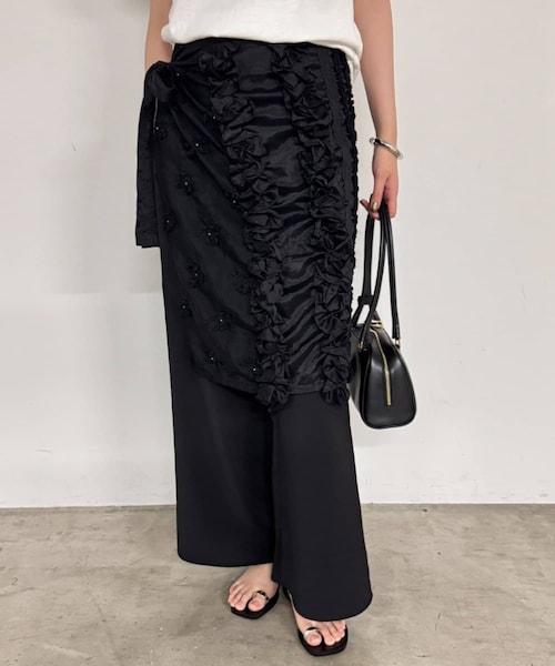 crinkle frill rayon shantung apron skirt