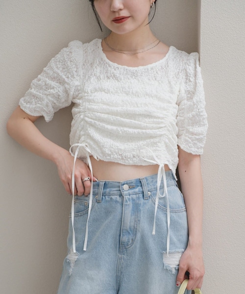 Kastane（カスタネ）の「ポコポコレースフラワートップス（Tシャツ/カットソー・レディース・アイボリー/ホワイト・F）」の2枚目の写真