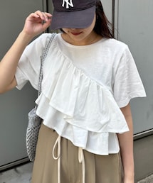 CIAOPANIC TYPY | 【二の腕カバー】アシメフリルデザインカットソー(Tシャツ/カットソー)