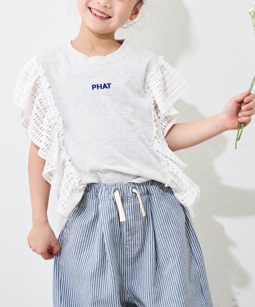 CIAOPANIC TYPY(チャオパニックティピー)の「【KIDS】メッシュフリルワンポイント刺繍ロゴTEE(Tシャツ/カットソー・キッズ・パープル/グレー/チャコールグレー/ホワイト・M/XXL/L/S/XL)」の3枚目の写真